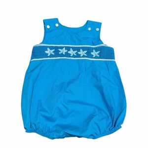 Le Za Me Starfish Smocked Bubble Romper | Blue | Size 9M